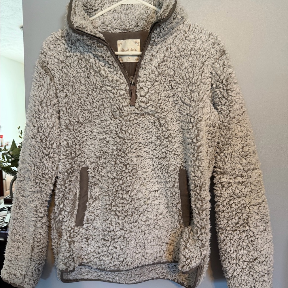 Altar'd State Women’s Quarter Zip Up Sherpa Sweater - Cream and Brown